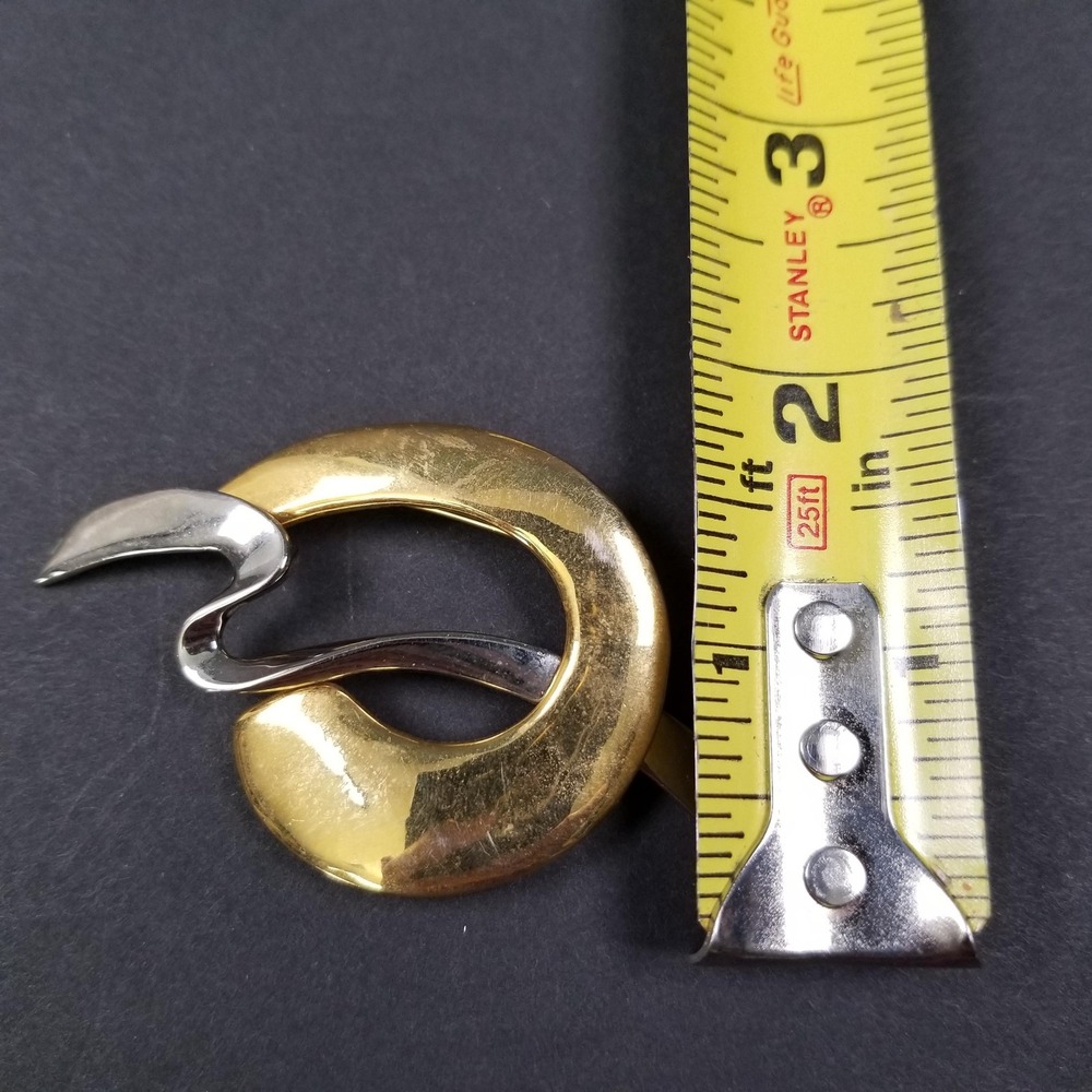 Abstract Mixed Metal Brooch Gold Silver Tone Wavy Modernist Pin 2.25in‎ - Picture 3 of 4